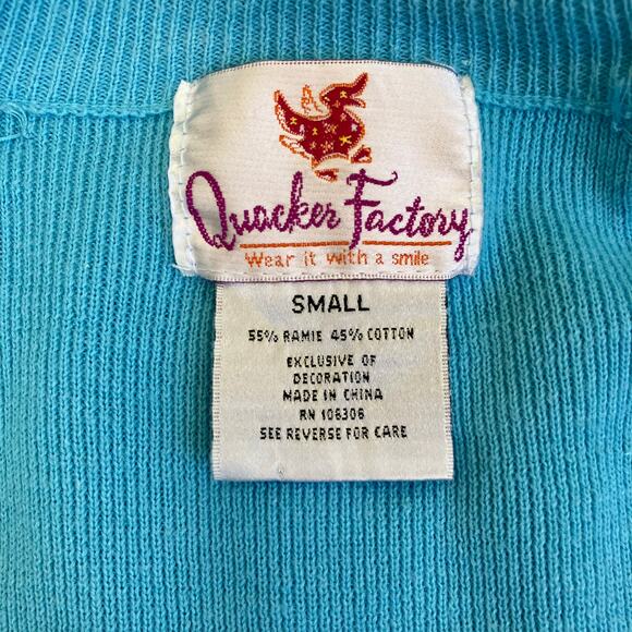 Quacker Factory Vtg 90s Holiday Cardigan With Star Appliquè Turquoise & Gold - Picture 12 of 16